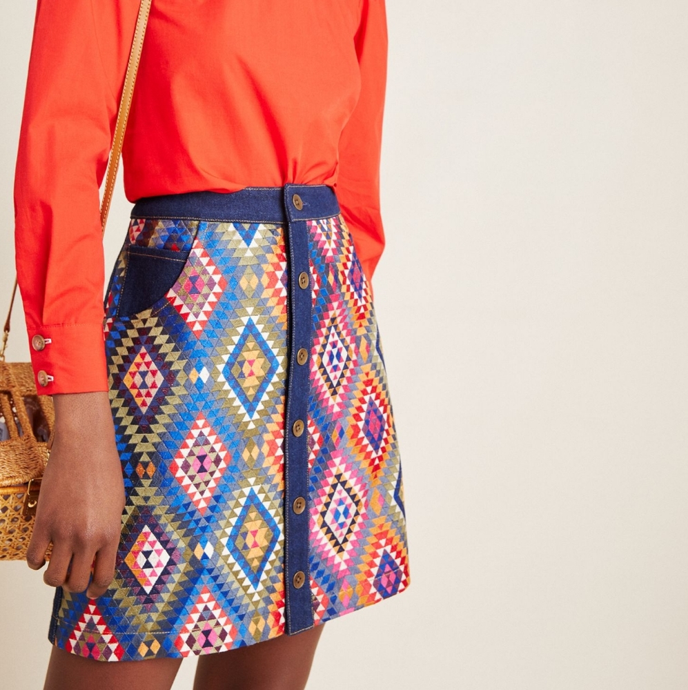 NWT Embroidered Denim Mini Skirt